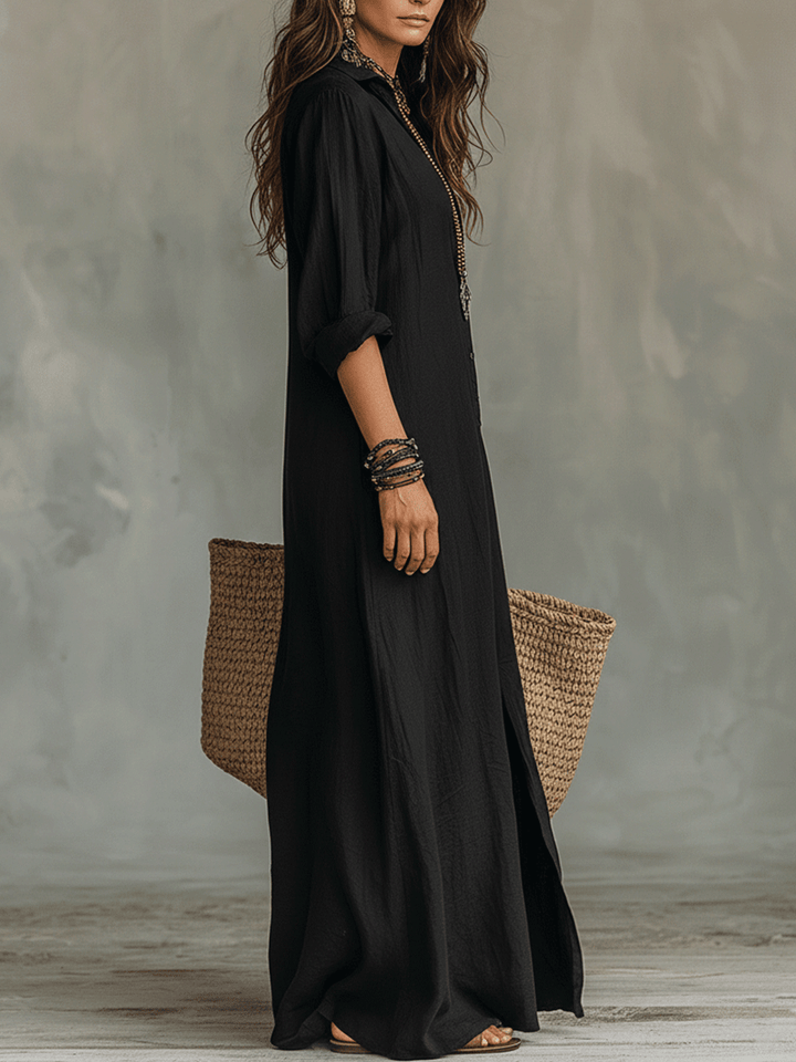 Noémie – Robe chemise bohème longue