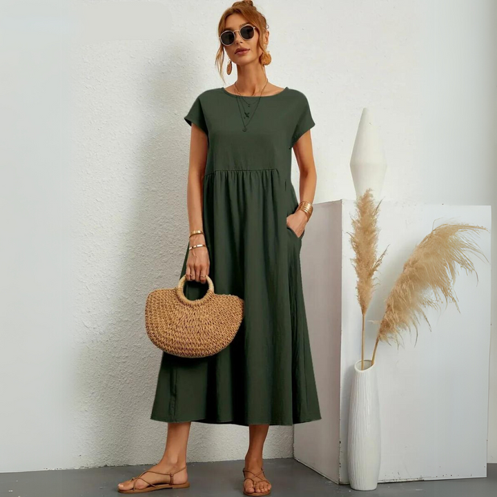 Isla - Robe Midi Décontractée en Coton