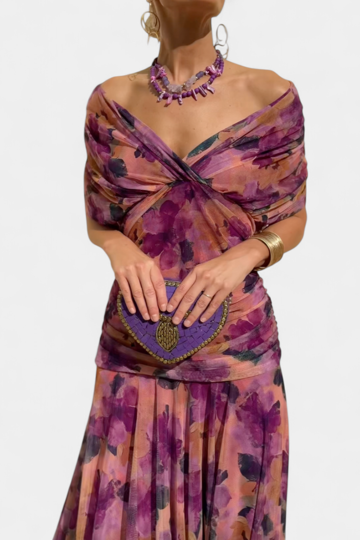 ABIGAIL | LONG FLORAL V-NECK DRESS