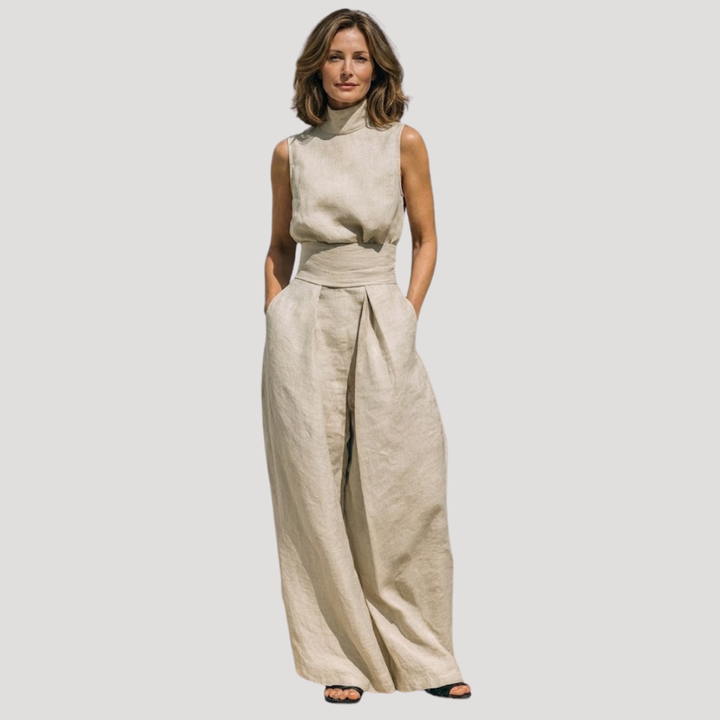 Briana | Women's Mock Neck Sleeveless Wide Leg Trouser Set