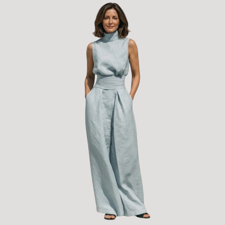 Briana | Women's Mock Neck Sleeveless Wide Leg Trouser Set