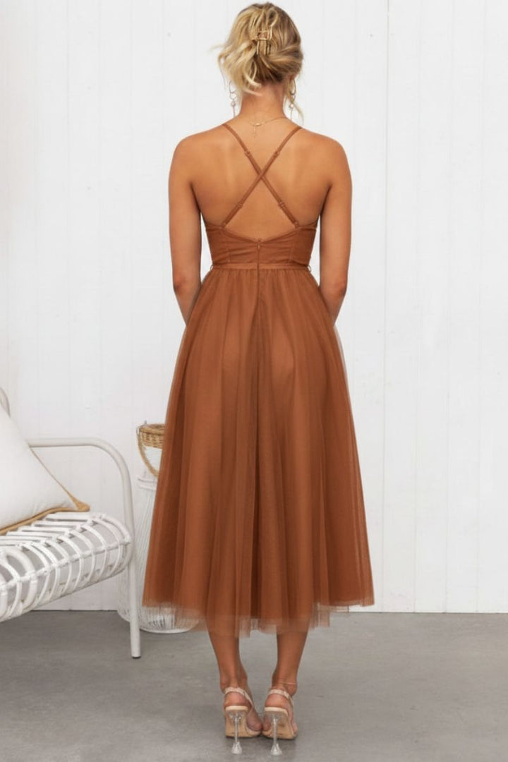 Calliope | Women's Corset Bodice Tulle Midi Dress