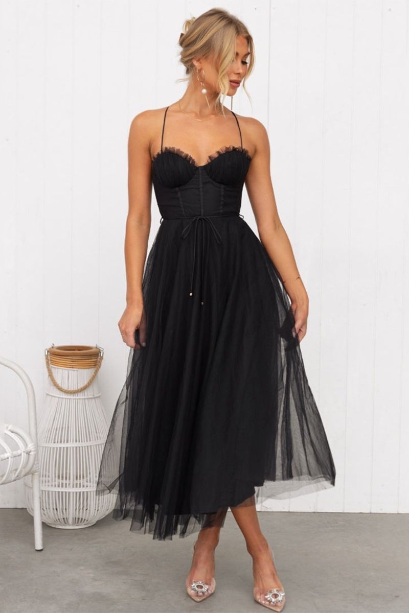 Calliope | Women's Corset Bodice Tulle Midi Dress