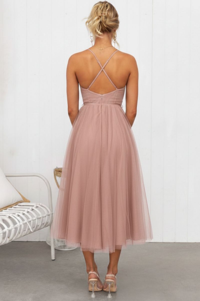 Calliope | Women's Corset Bodice Tulle Midi Dress